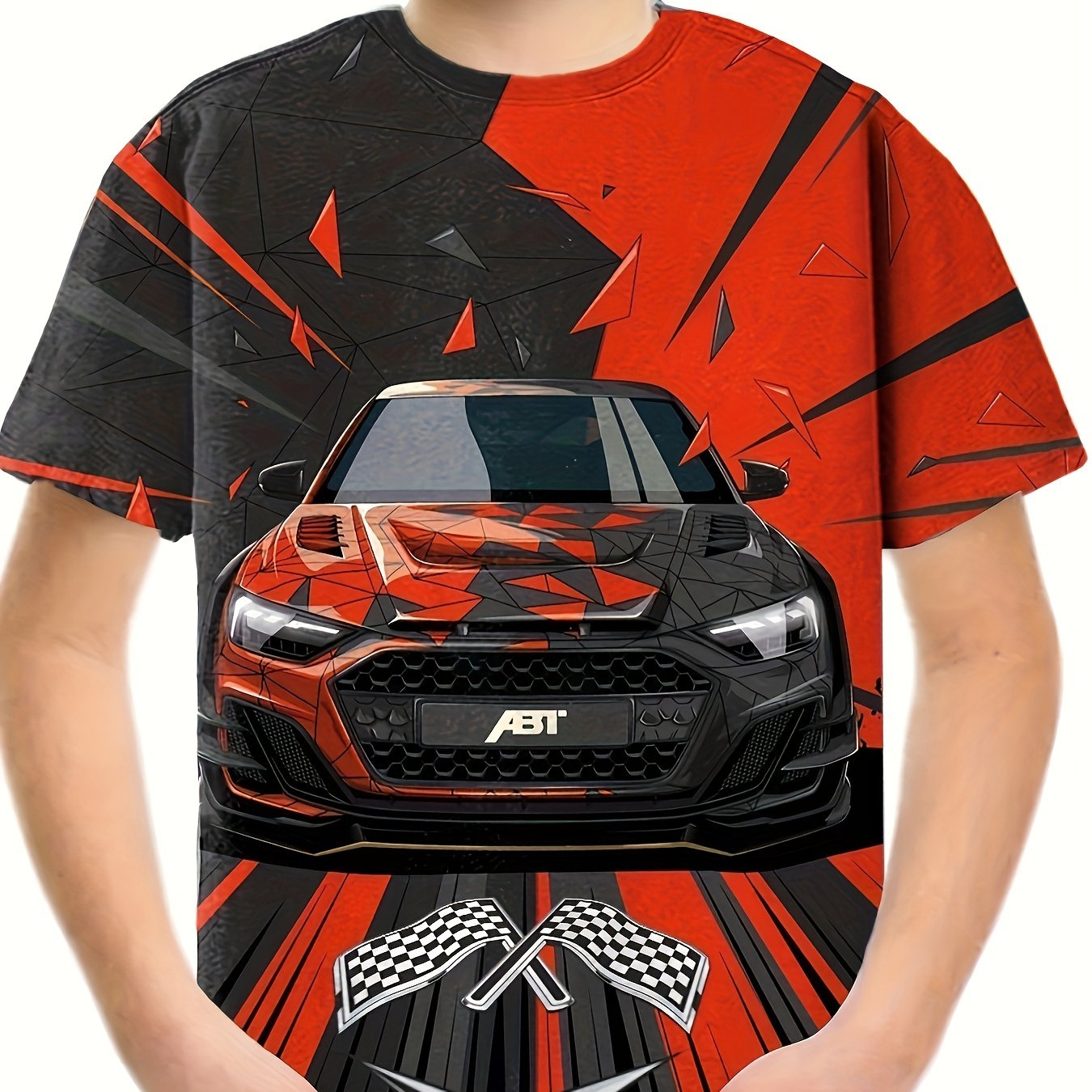 Racing Car Pattern Short Sleeve T shirt Kids Summer