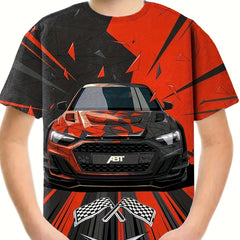 Racing Car Pattern Short Sleeve T shirt Kids Summer
