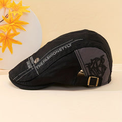 Flat Top Embroidered Duck Tongue Hat Skull Adjustable Flat Top Hat