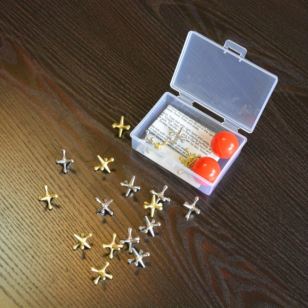 Retro Metal Jacks Game Set for Kids & Adults - 23pcs in Storage Box
