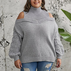 Cold Shoulder Jacquard Sweater Women's Plus Casual Knitwear Tops