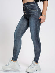 Denim Print Slim Pants Casual High Waist Long Length Pants