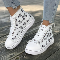 Skull Print High Top Sneakers Lace Up Casual Walking Shoes