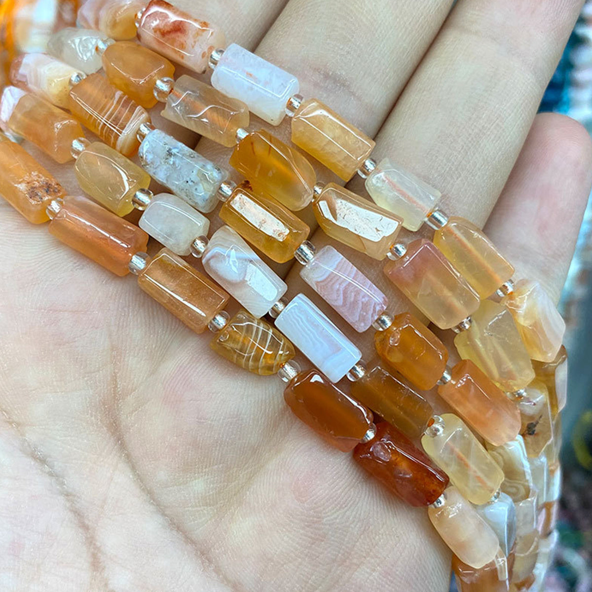 31pcs Natural Stone Cylindrical Loose Beads DIY Bracelet Jewelry Accessories