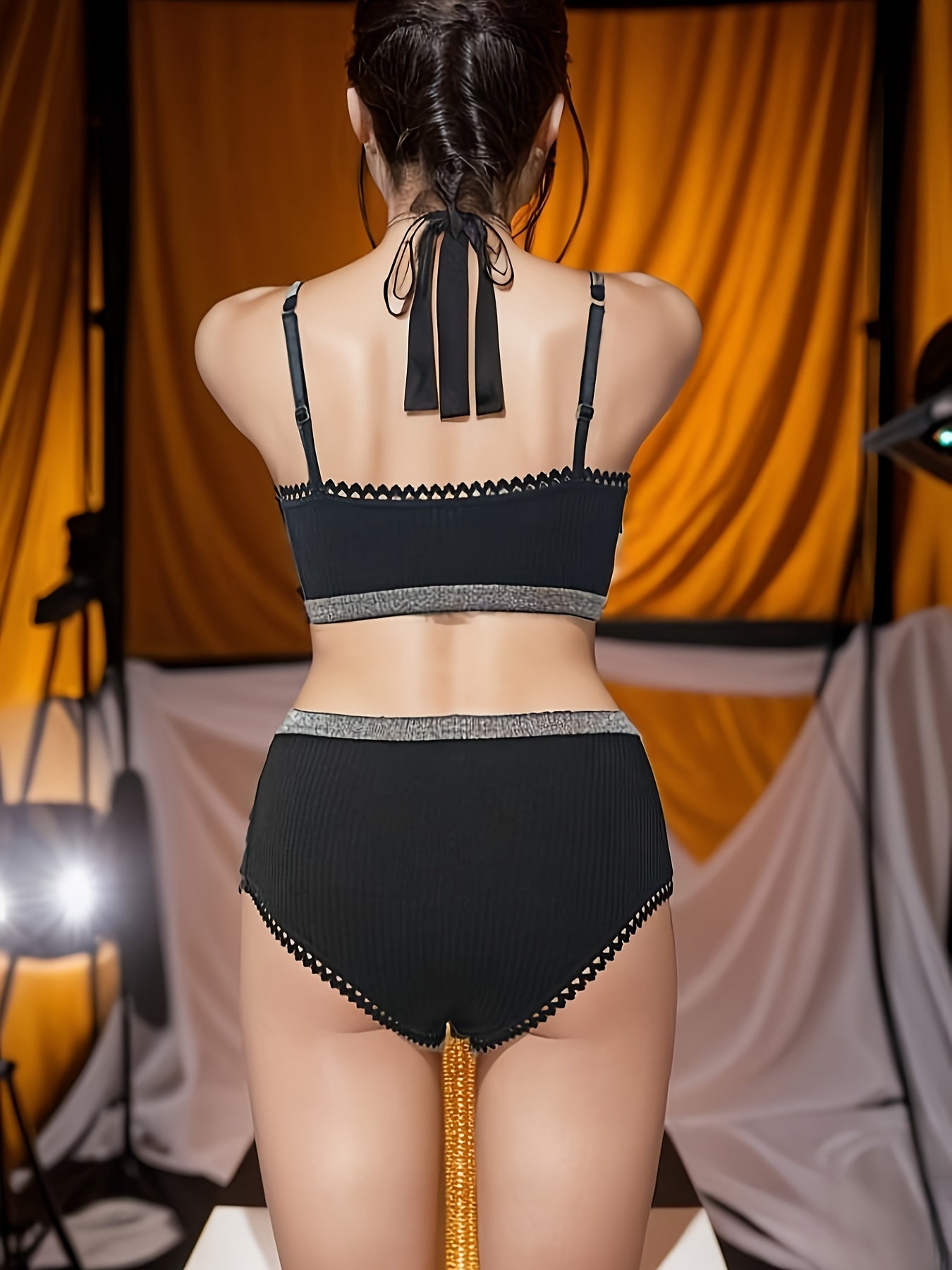 Ribbed Bra & Panties Set Seamless Lingerie S...