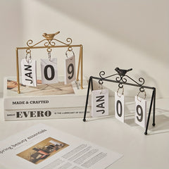 Metal Golden Desk Calendar Flip Perpetual Vintage Home Calendar