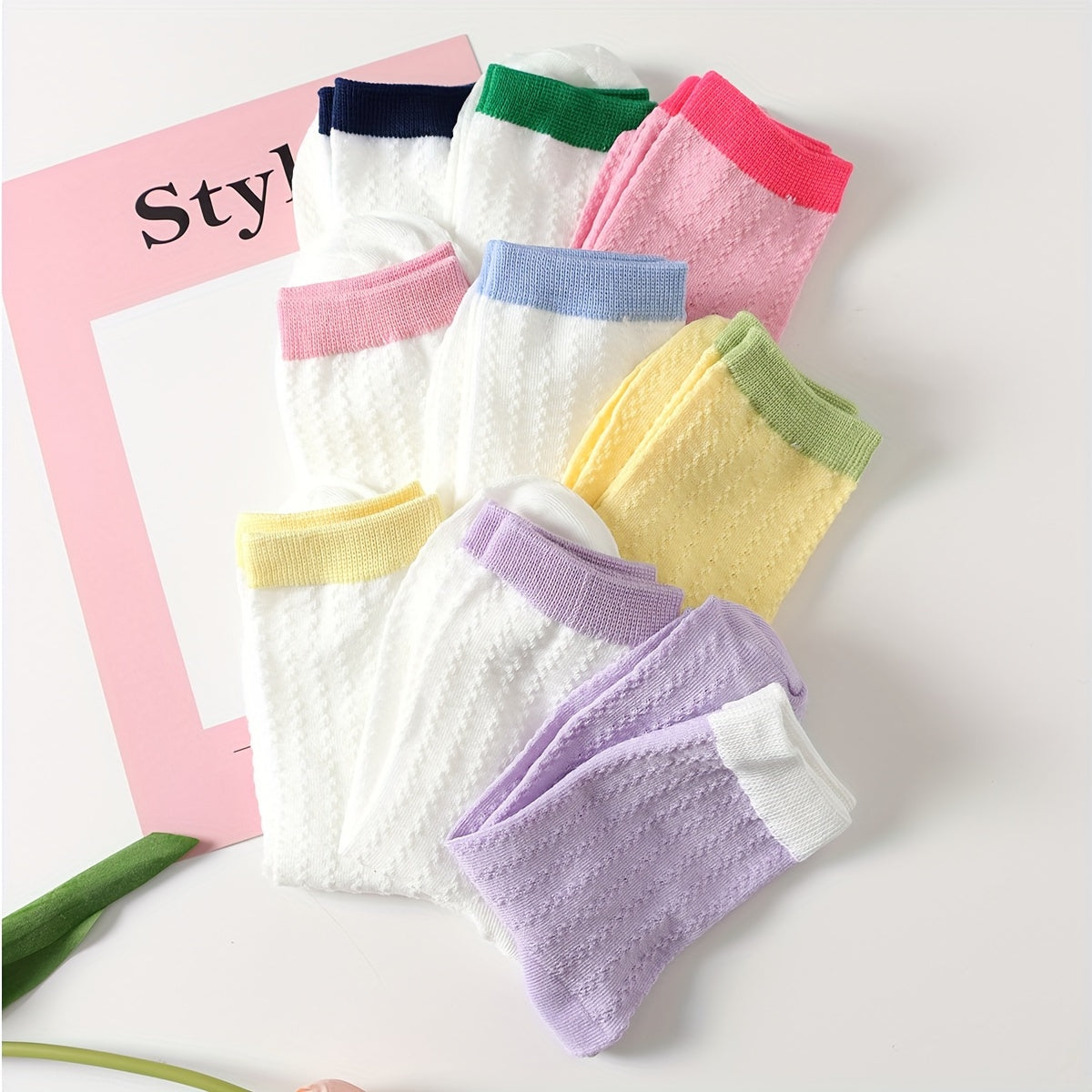 Colorblock Crew Socks Comfy & Breathable Mid Tube Socks Women's Stockings