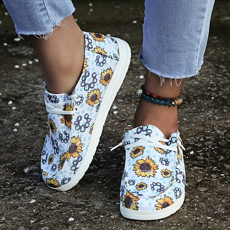 Sunflower Pattern Boat Shoes Flat Skate Shoes Women's Footwear