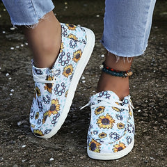 Sunflower Pattern Boat Shoes Flat Skate Shoes Women's Footwear