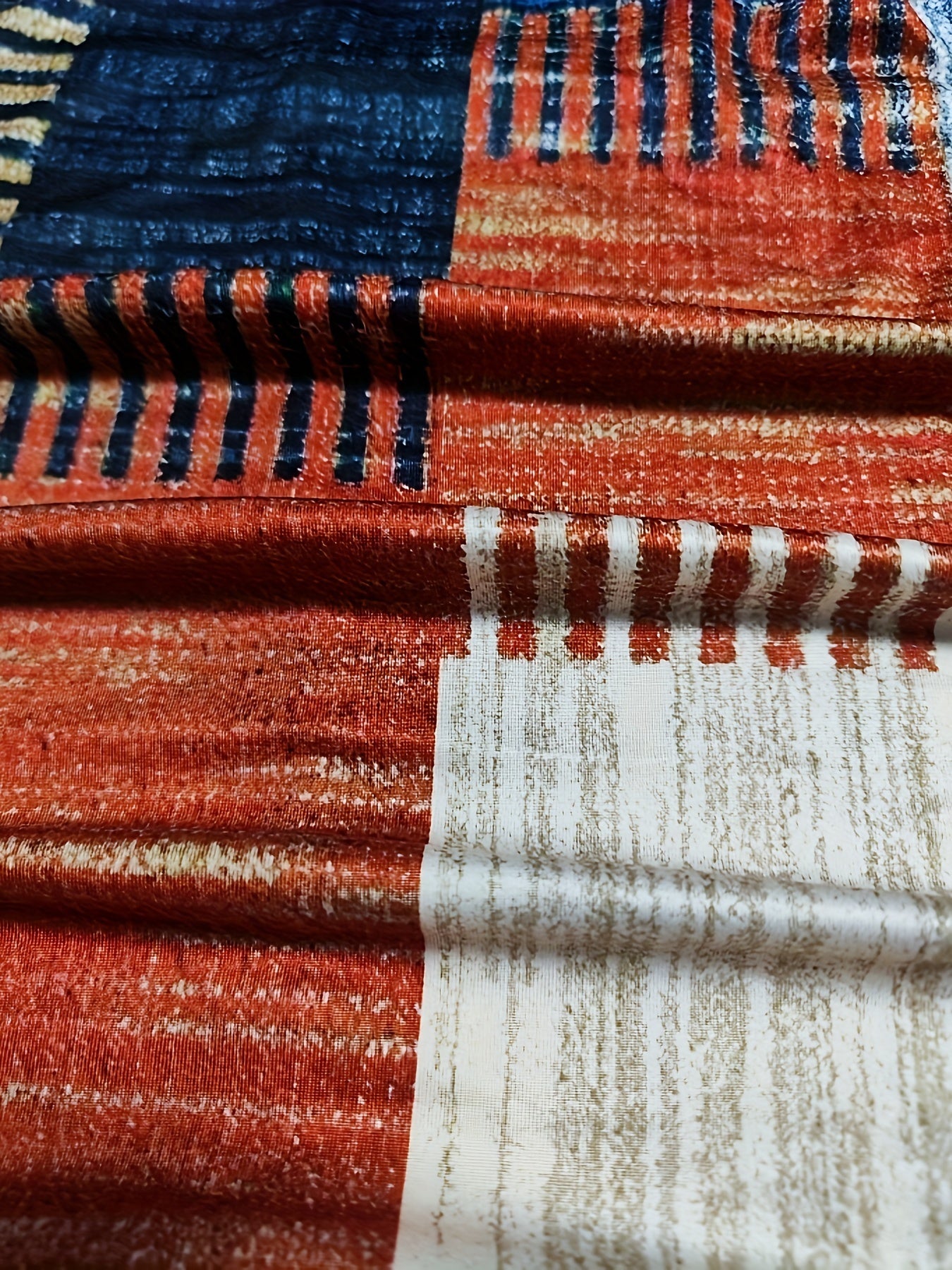  Patchwork Print Long Sleeve V Neck Mini Dress