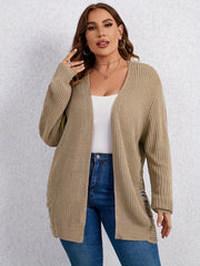  Solid Ripped Lantern Sleeve Open Front Cardigan