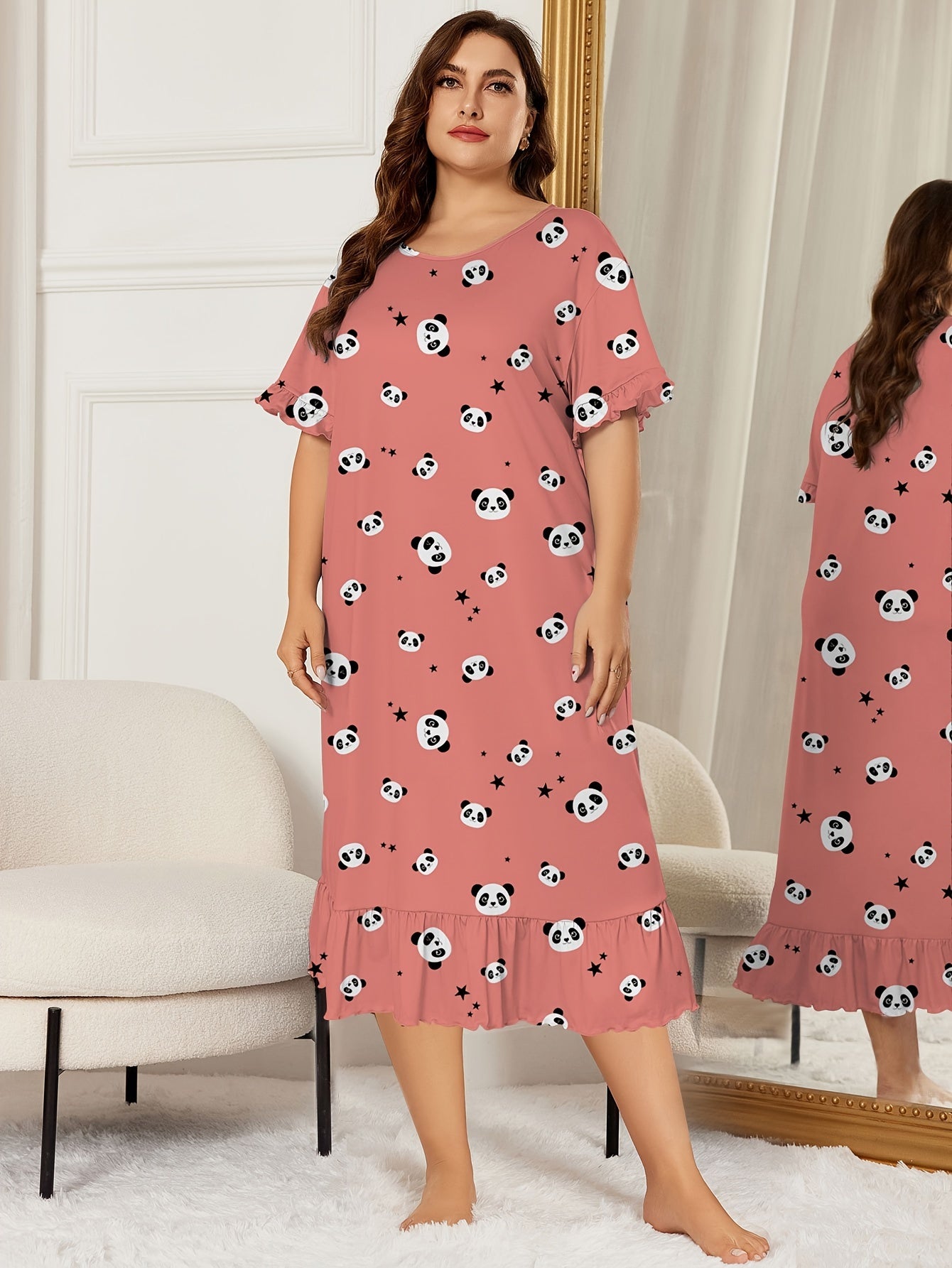  Panda & Star Print Round Neck Sleep Dress