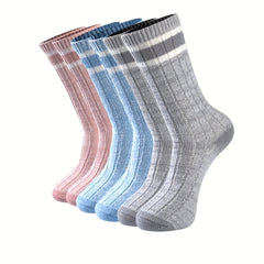 3 Pairs Striped Crew Socks Comfy & Breathable College Style Socks Women's Stocki