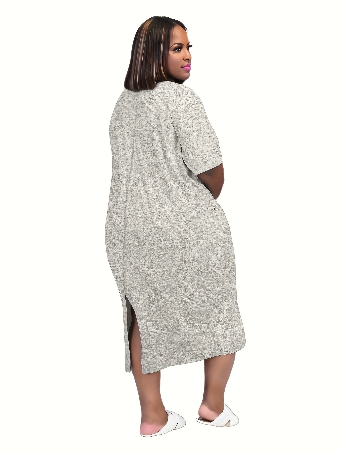 Figure & Letter Print Short Sleeve Tee Dress Women's Plus