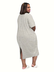  Figure & Letter Print Short Sleeve Tee Dress Women's Plus