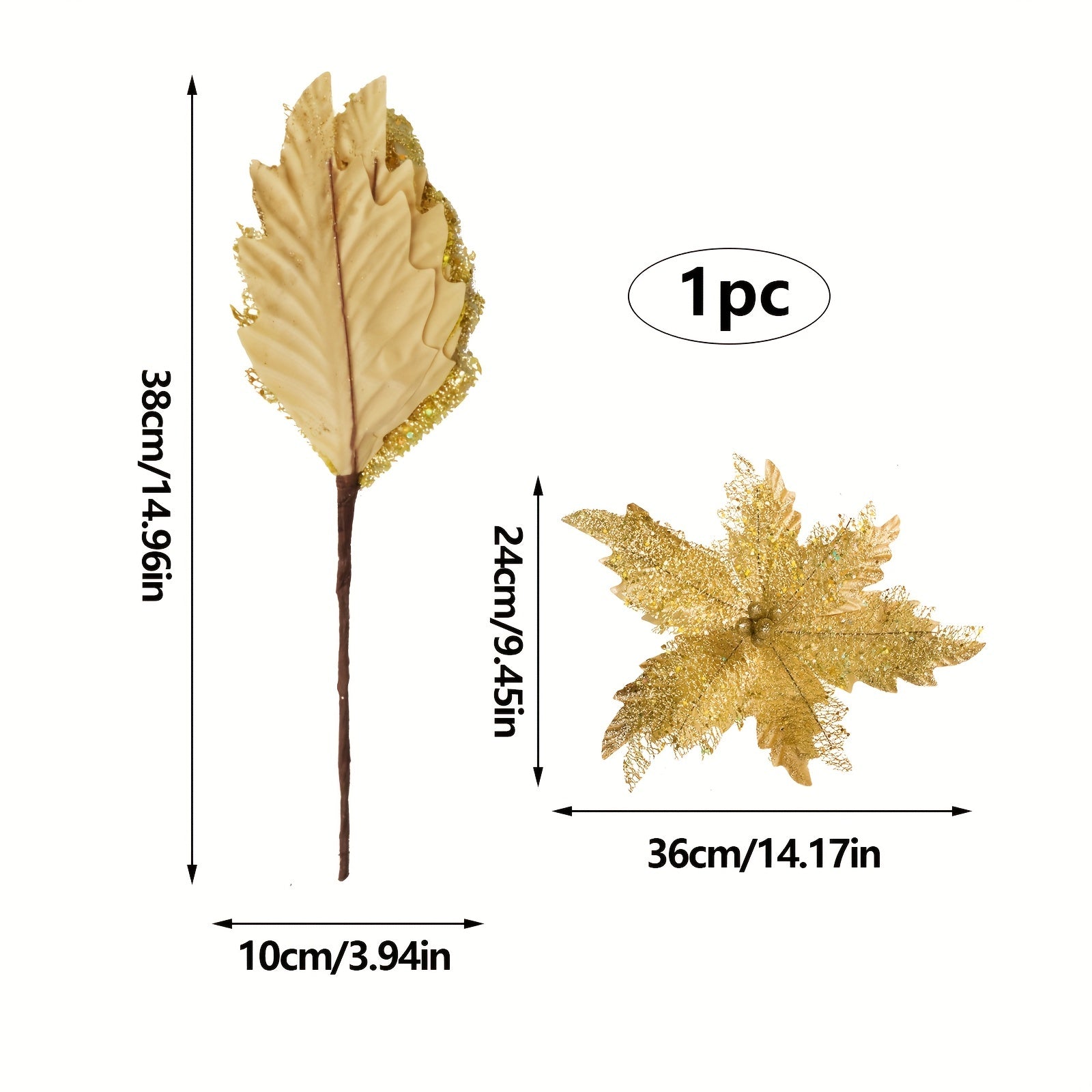 1pc Poinsettia Flower Silver Golden Red Artificial Christmas Decorations