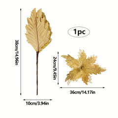 1pc Poinsettia Flower Silver Golden Red Artificial Christmas Decorations
