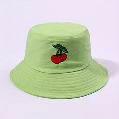 Cherry Embroidery Bucket Hat Casual Sunscreen Fisherman Cap