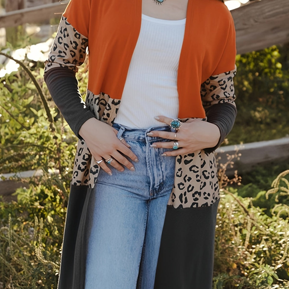 Women's Plus Leopard Print Long Sleeve Open Front Cardigan