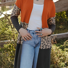 Women's Plus Leopard Print Long Sleeve Open Front Cardigan