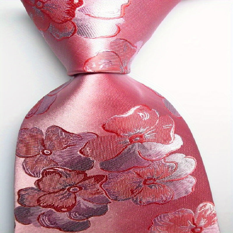 Floral Tie Men's Necktie Set Red Pink Jacquard Woven Men's Tie Necktie
