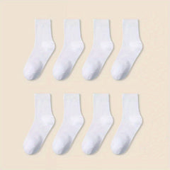 8 Pairs Solid Mid Tube Socks Women's Stockings
