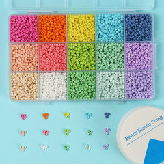 15 Colors 3mm Macaroon Seed Beads & Elastic Thread Set