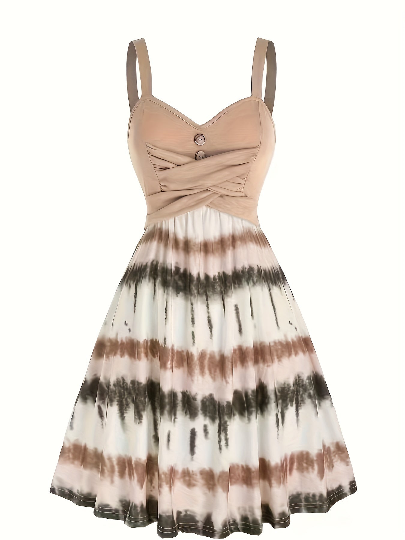  Colorblock Tie Dye V Neck A line Cami Dress