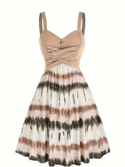  Colorblock Tie Dye V Neck A line Cami Dress