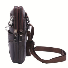 Men's Diagonal Mobile Phone Leather Waist Bag Double Zipper