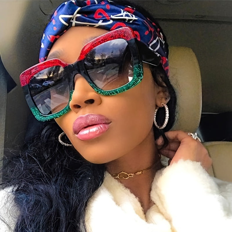 Oversize Cat Eye Block Shinning Frame Sunglasses UV Protection