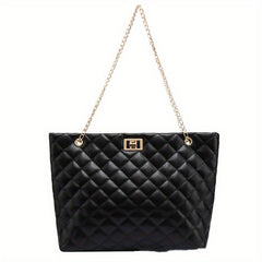 Argyle Quilted Casual Tote Bag Waterproof Shoulder Bag PU Leather Handbag