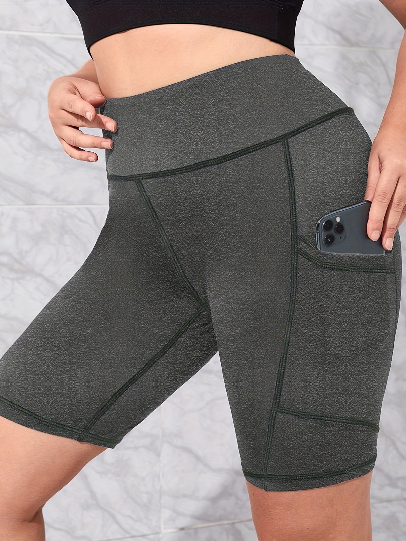  Solid High Rise Skinny Fitness Shorts With Pockets