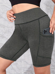  Solid High Rise Skinny Fitness Shorts With Pockets