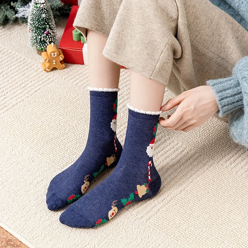 5 Pairs Christmas Print Socks Mid Tube Women's Stockings
