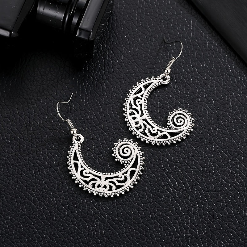 Bohemian Style Moon Hook Earrings Wave Spiral Shape Ear Drops