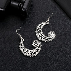 Bohemian Style Moon Hook Earrings Wave Spiral Shape Ear Drops
