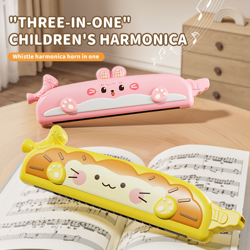 Kids 16 Hole Harmonica Toy Rabbit Lion Patterns Red Yellow