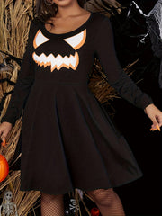 Plus Size Halloween Dress Women's Plus Funny Face Print Long Sleeve