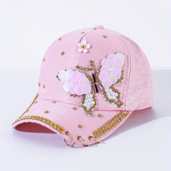 Pink Butterfly Y2K Baseball Cap Pearl Rhinestone Adjustable Sun Hat