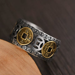 Lucky Five Emperor Copper Money Retro Domineering Ring