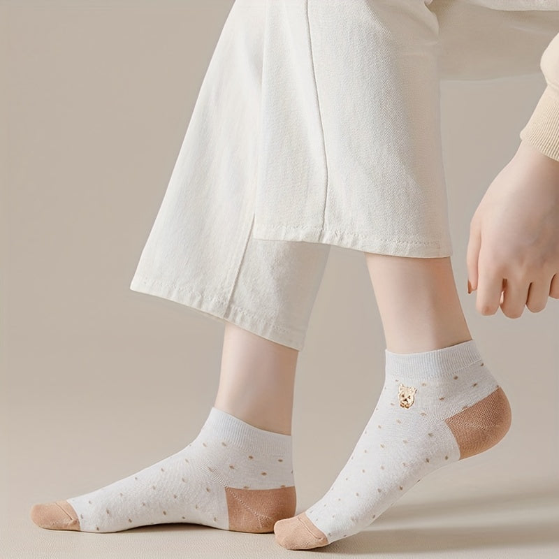 5 Pairs Thin Bear Print Short Socks for Women