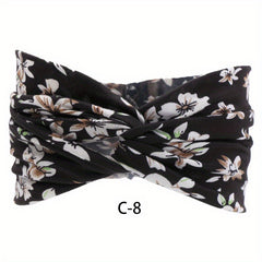 Boho Print Wide Headband Stretchy Sweatband for Women