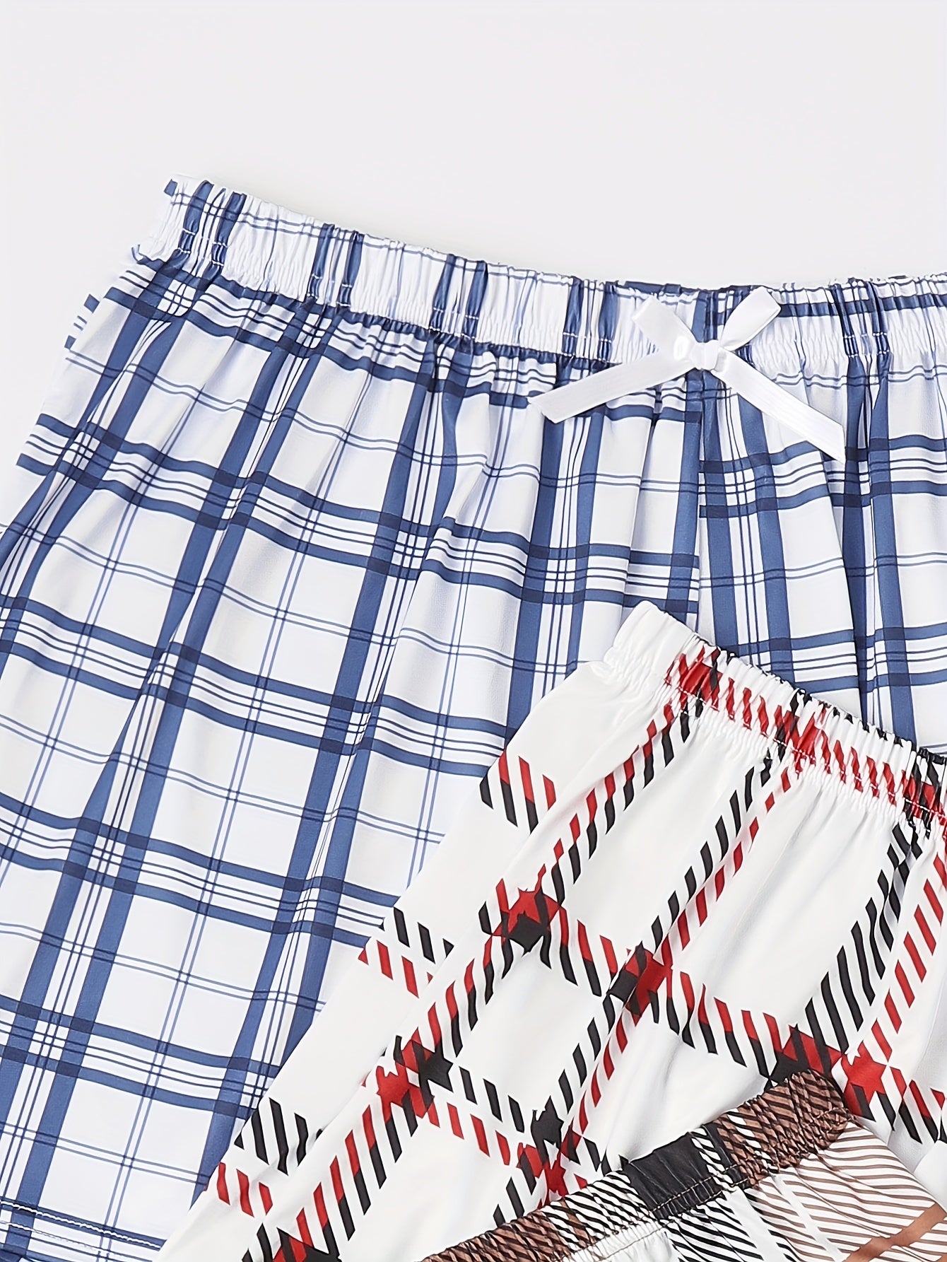  Plaid Print Bow Front Lounge Shorts 3pcs Set