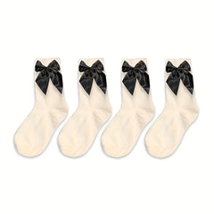 4 Pairs Bow Decor Socks Women's Stockings