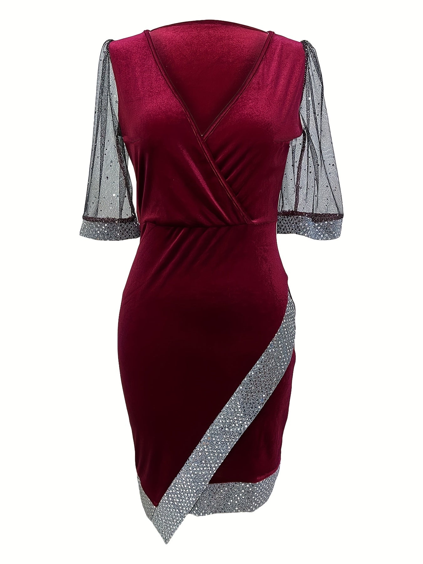  Party Dress Women's Plus Velvet Sequins Trim Slim Fit Prom Dress