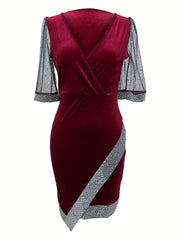  Party Dress Women's Plus Velvet Sequins Trim Slim Fit Prom Dress