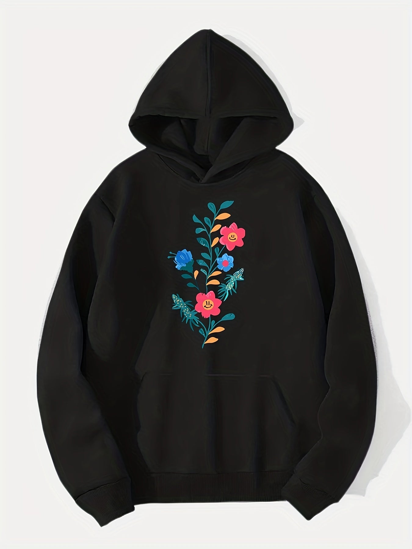 Cartoon Flower Print Hoodie Men's Casual Pullover Hooded Sweatshirt