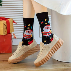 4 Pairs Cartoon Print Socks Christmas Mid Tube Stockings Women's Hosiery
