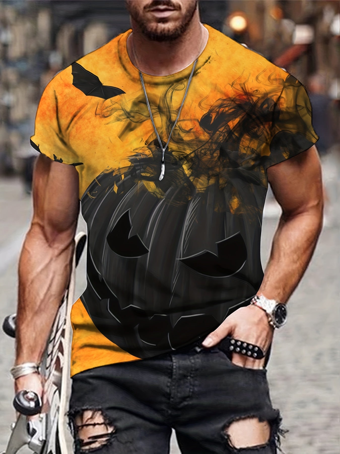 Evil Pumpkin Graphic Men's T-shirt for Halloween